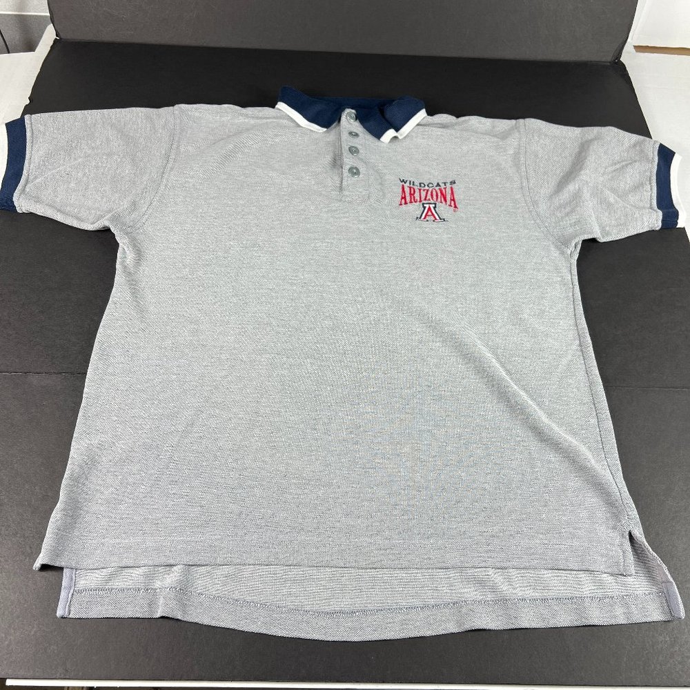 VTG Arizona Wildcats Polo Shirt Large Grey Embroidered Short Sleeve Collared Tee